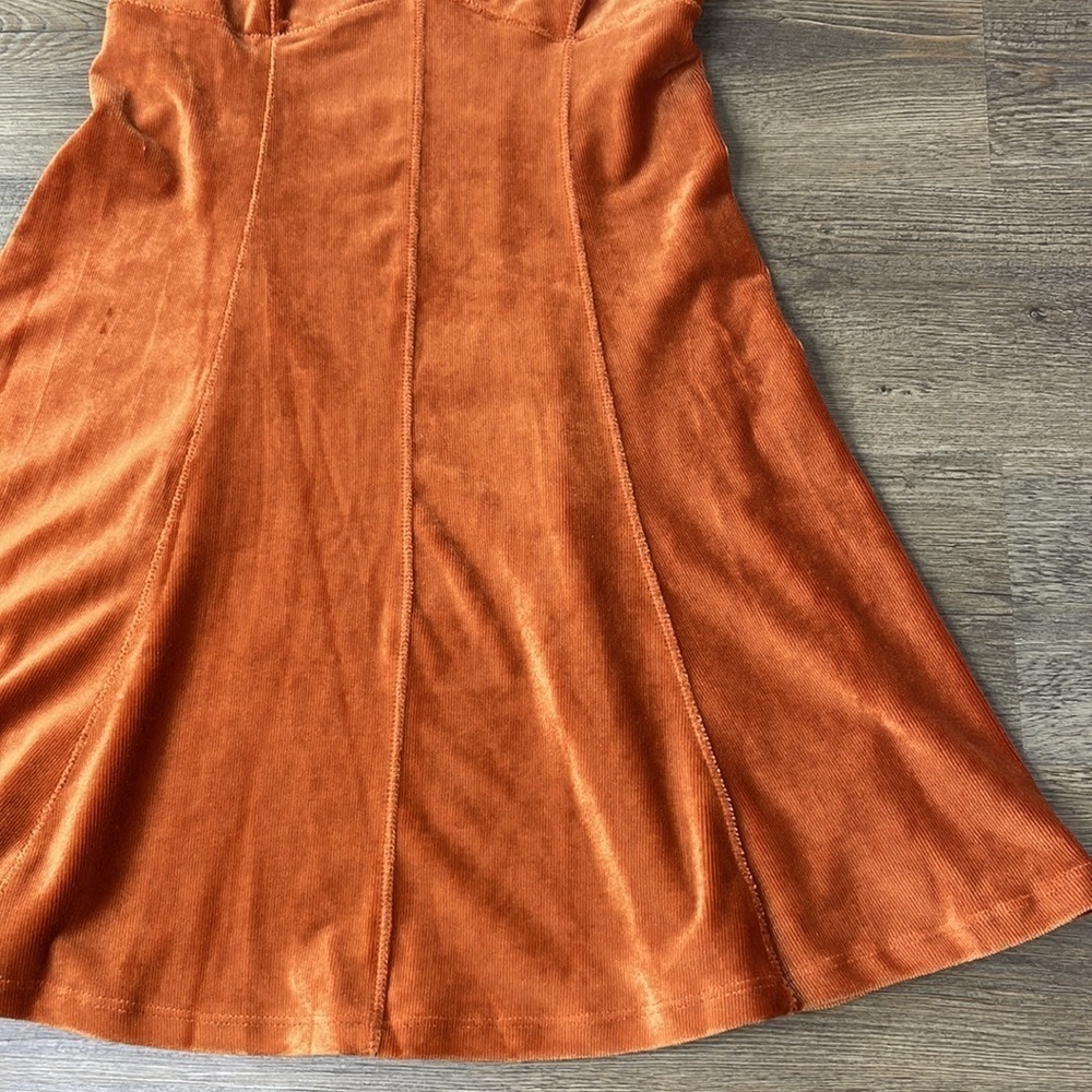 Wild Fable Women’s Orange Rust Ribbed Velvet Spaghetti Strap Mini Dress, size XS - Picture 5 of 12